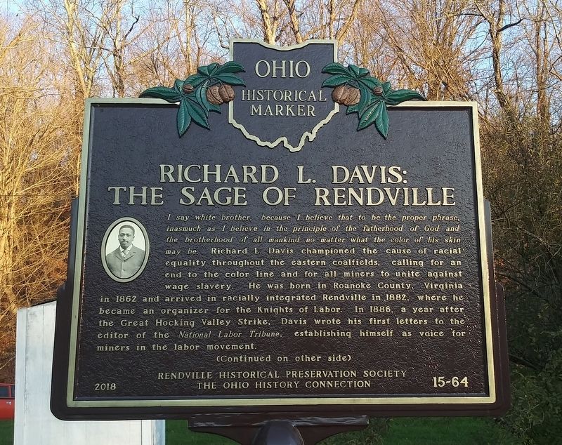 Richard L. Davis: The Sage Of Rendville Marker. Click for full size. Richard L. Davis: The Sage Of Rendville Marker image. Click for full size.
