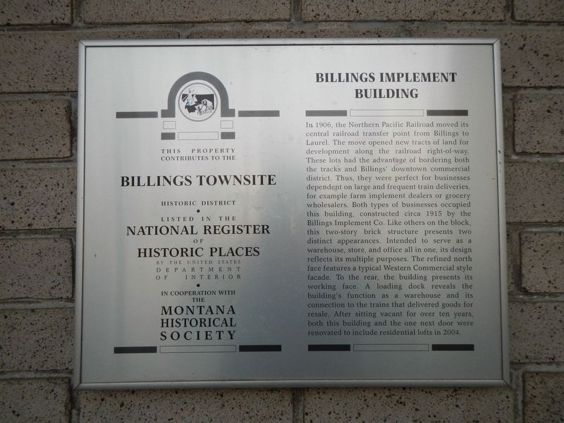 Billings Implement Building Marker image. Click for full size.