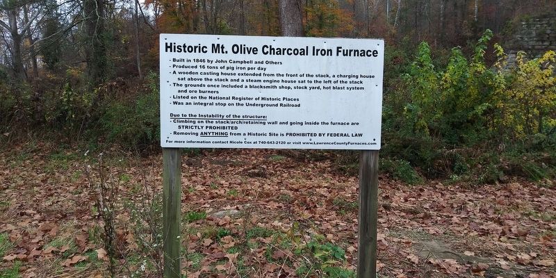Historic Mt. Olive Charcoal Iron Furnace Marker image. Click for full size.