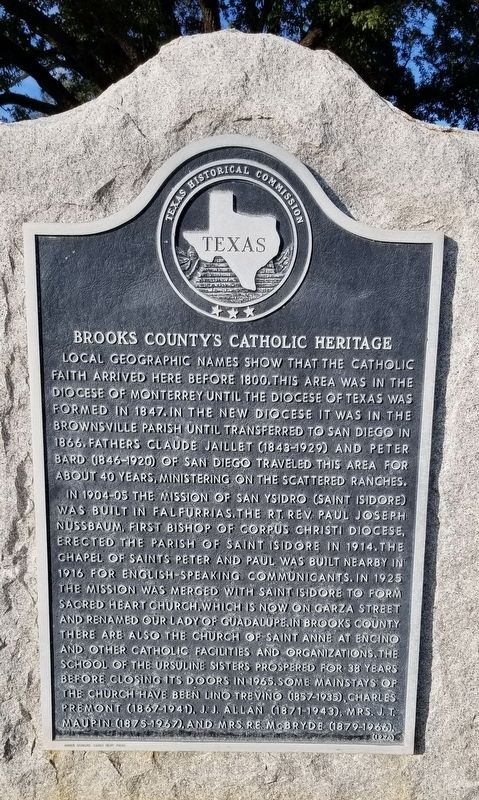 Brooks County’s Catholic Heritage Marker image. Click for full size.