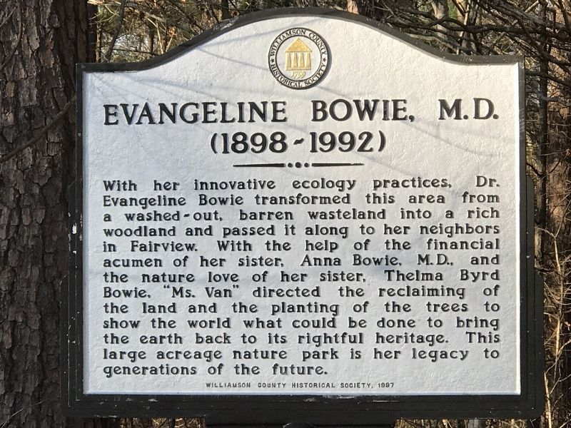 Evangeline Bowie, M.D. Marker. Click for full size. Evangeline Bowie, M.D. Marker image. Click for full size.
