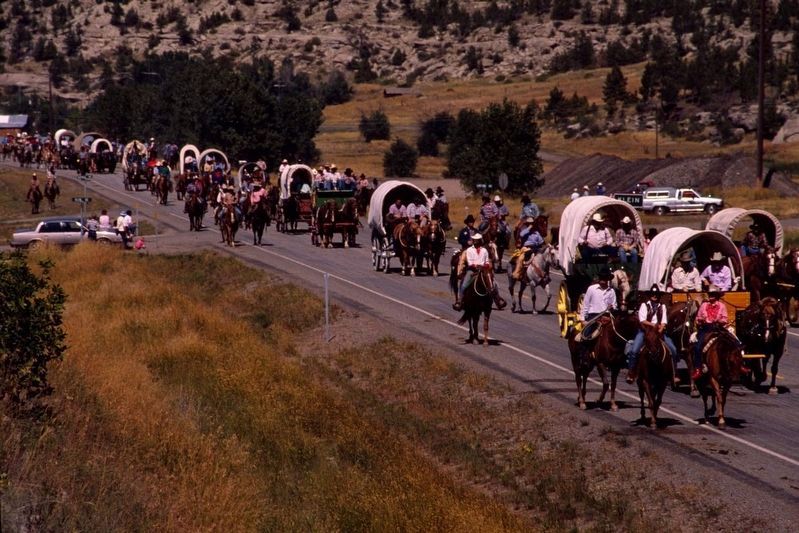 The�Great Montana Centennial Cattle Drive wagon train rolls through Klein, image. Click for full size.