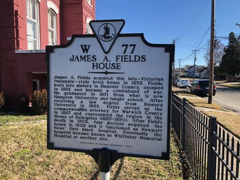 James A. Fields House Marker image. Click for full size.