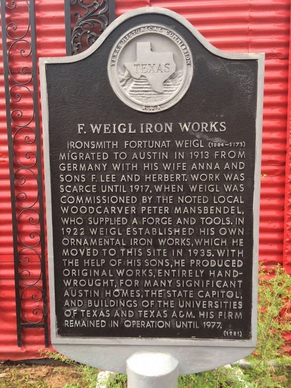 F. Weigl Iron Works Marker. Click for full size. F. Weigl Iron Works Marker image. Click for full size.