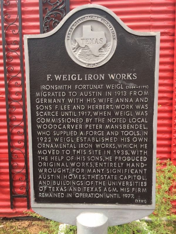 F. Weigl Iron Works Marker image. Click for full size.