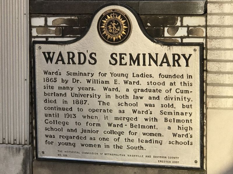 Ward's Seminary Marker image. Click for full size.