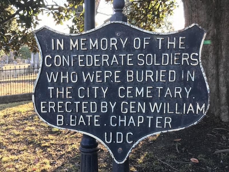 In Memory of the Confederate Soldiers Who Were Buried in the City Cemetery Marker image. Click for full size.