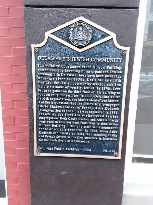 Delaware's Jewish Community Marker image. Click for full size.