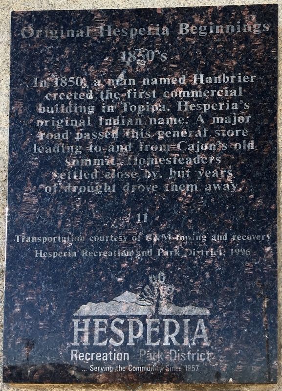 Original Hesperia Beginnings Marker. Click for full size. Original Hesperia Beginnings Marker image. Click for full size.