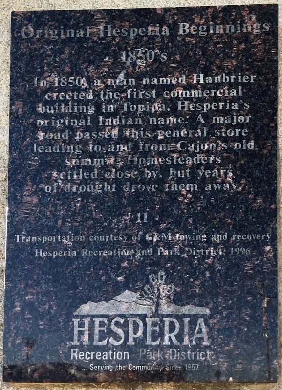 Original Hesperia Beginnings Marker image. Click for full size.