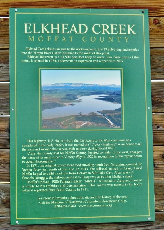 Elkhead Creek Marker. Click for full size. Elkhead Creek Marker image. Click for full size.