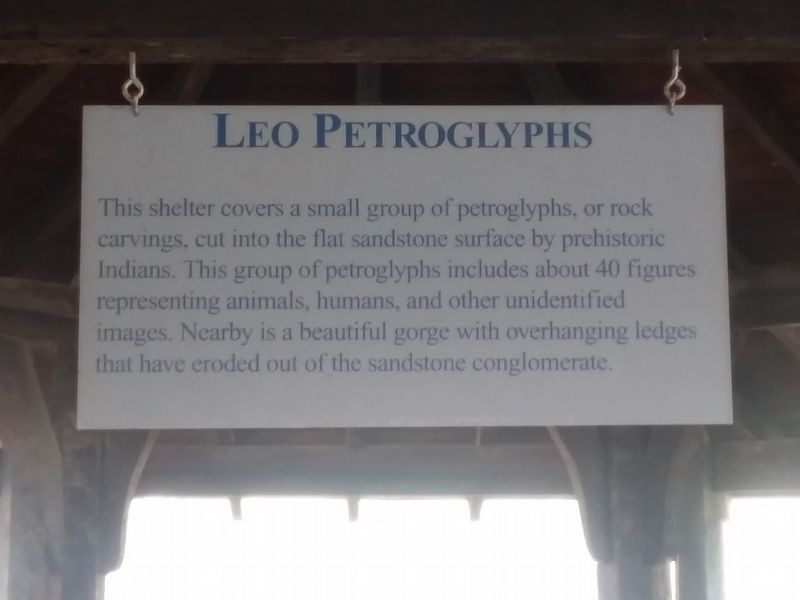 Leo Petroglyphs Marker. Click for full size. Leo Petroglyphs Marker image. Click for full size.