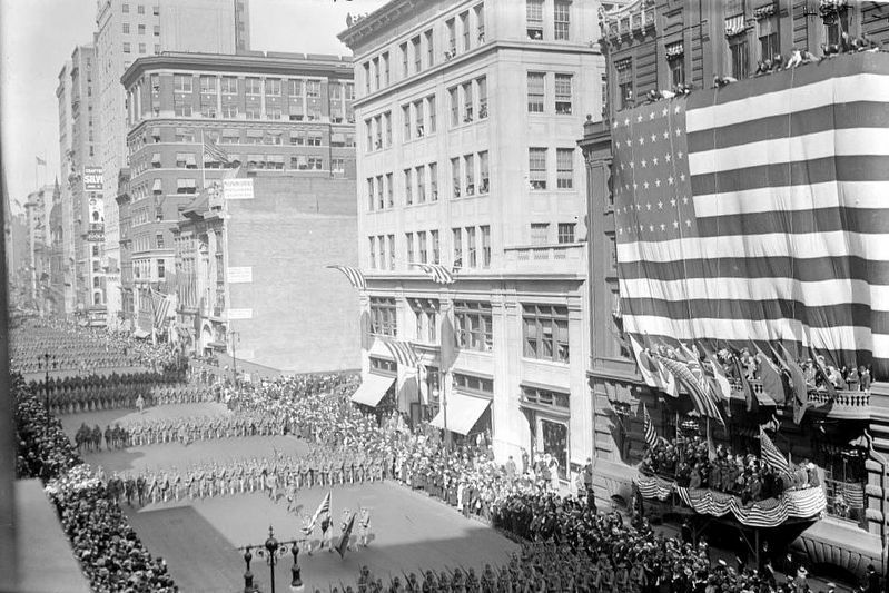 Marching down Broadway, 1917 image. Click for full size.
