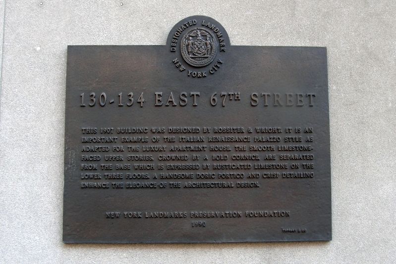 130-134 East 67th Street plaque image. Click for full size.