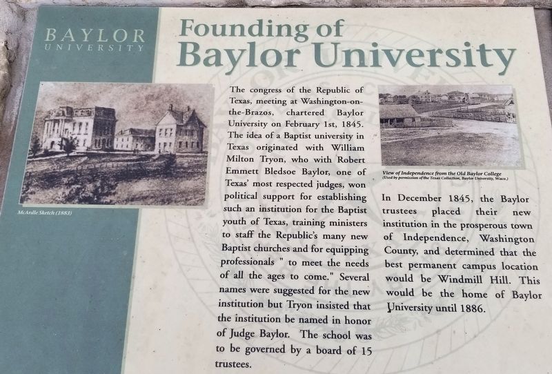 Founding of Baylor University Marker image. Click for full size.