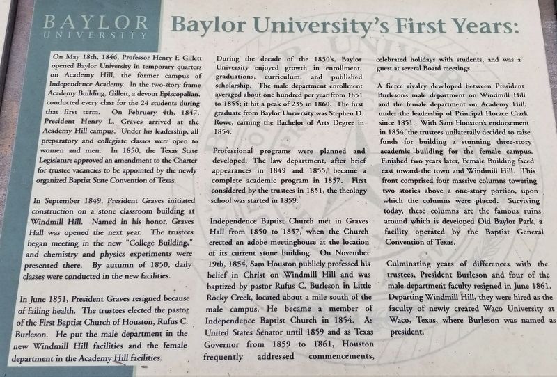 Baylor University's First Years Marker image. Click for full size.