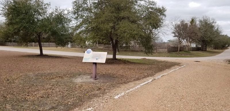 A view of the A College Town Marker from the road to the Pavilion image. Click for full size.