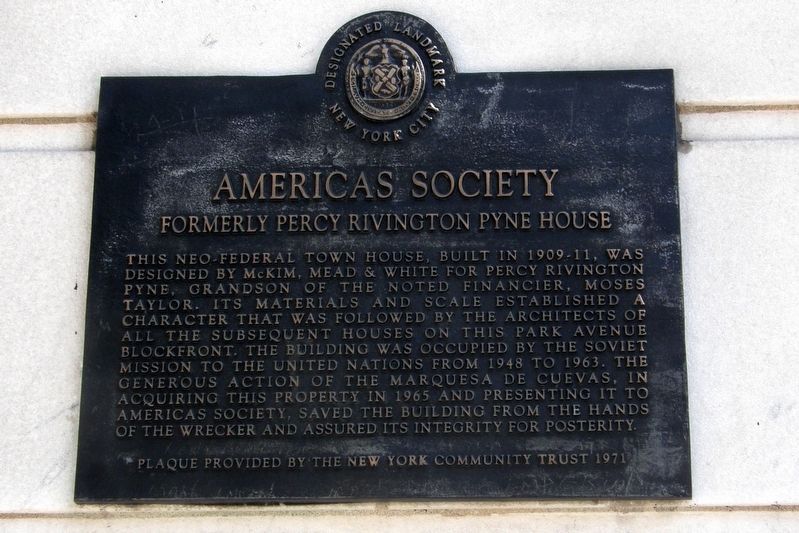 Americas Society plaque image. Click for full size.
