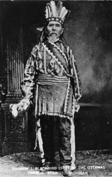 This is one of the very few pictures of Andrew Blackbird chief of the Ottawa Nation. image. Click for full size.