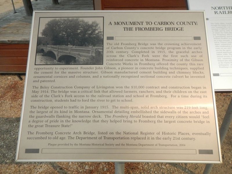 A Monument to Carbon County: The Fromberg Bridge Marker image. Click for full size.