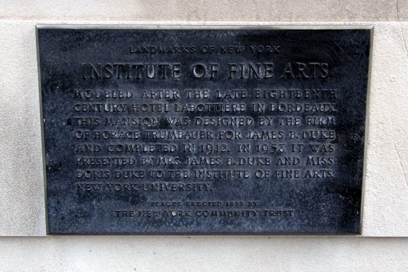 Institute of Fine Arts plaque. Click for full size. Institute of Fine Arts plaque image. Click for full size.