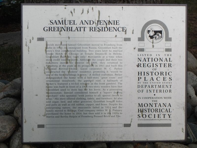 Samuel and Jennie Greenblatt Residence Marker image. Click for full size.