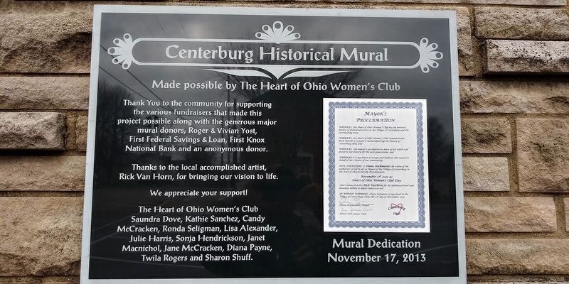 Centerburg Historical Mural Dedication Plaque image. Click for full size.