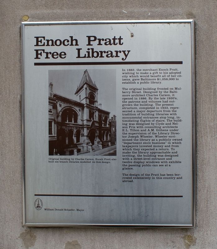 Old Enoch Pratt Free Library Marker image. Click for full size.