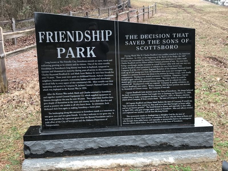 Friendship Park / The Decision That Saved the Sons of Scottsboro Marker image. Click for full size.