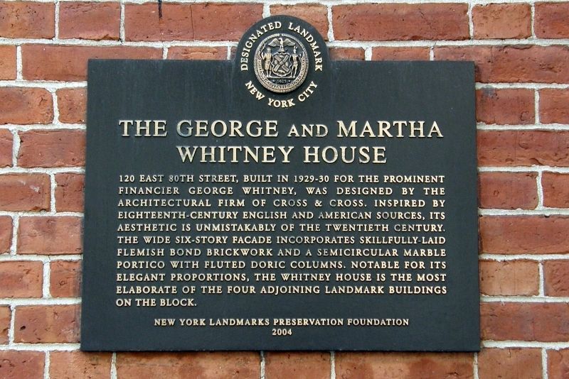 The George and Martha Whitney House plaque image. Click for full size.