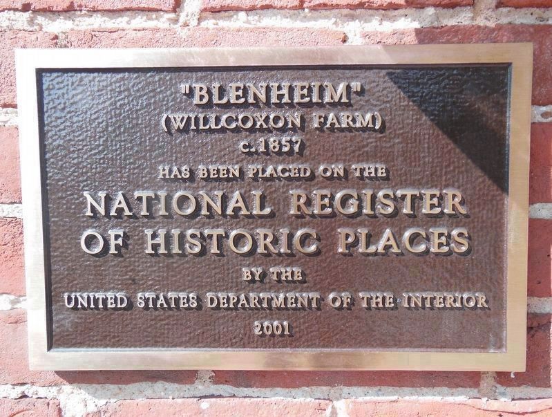 NRHP plaque - "Blenheim" (Wilcoxon Farm) c.1857 image. Click for full size.