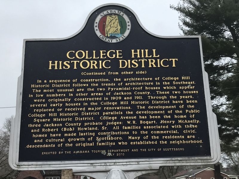 College Hill Historic District Marker (Side B) image. Click for full size.