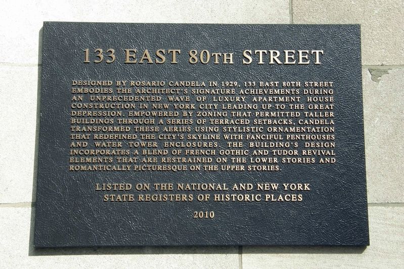 133 East 80th Street plaque image. Click for full size.
