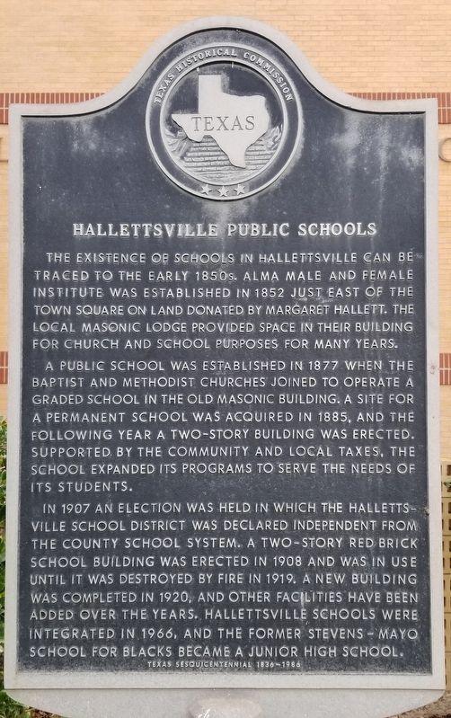 Hallettsville Public Schools Marker image. Click for full size.