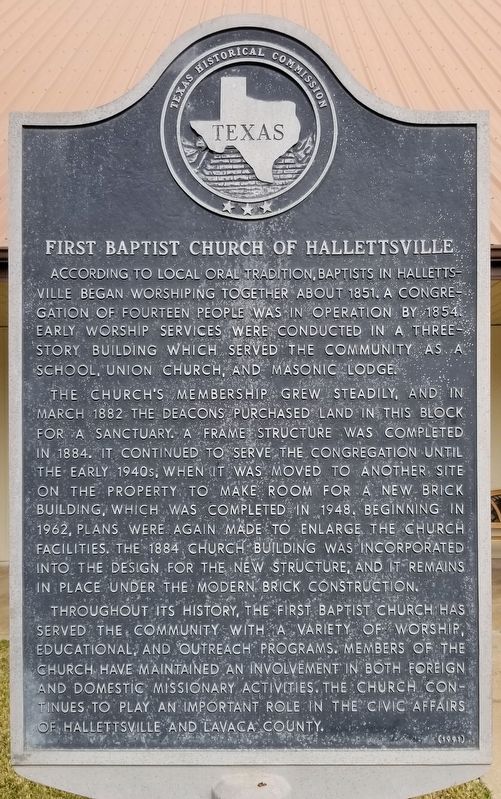 First Baptist Church of Hallettsville Marker image. Click for full size.