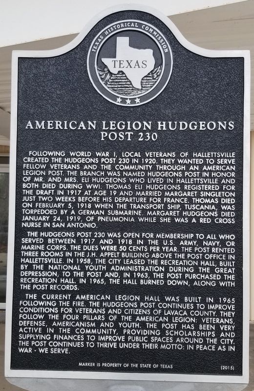 American Legion Hudgeons Post 230 Marker. Click for full size. American Legion Hudgeons Post 230 Marker image. Click for full size.