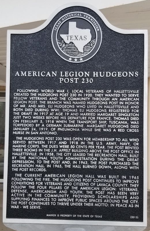 American Legion Hudgeons Post 230 Marker image. Click for full size.
