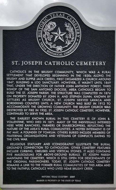 St. Joseph Catholic Cemetery Marker. Click for full size. St. Joseph Catholic Cemetery Marker image. Click for full size.