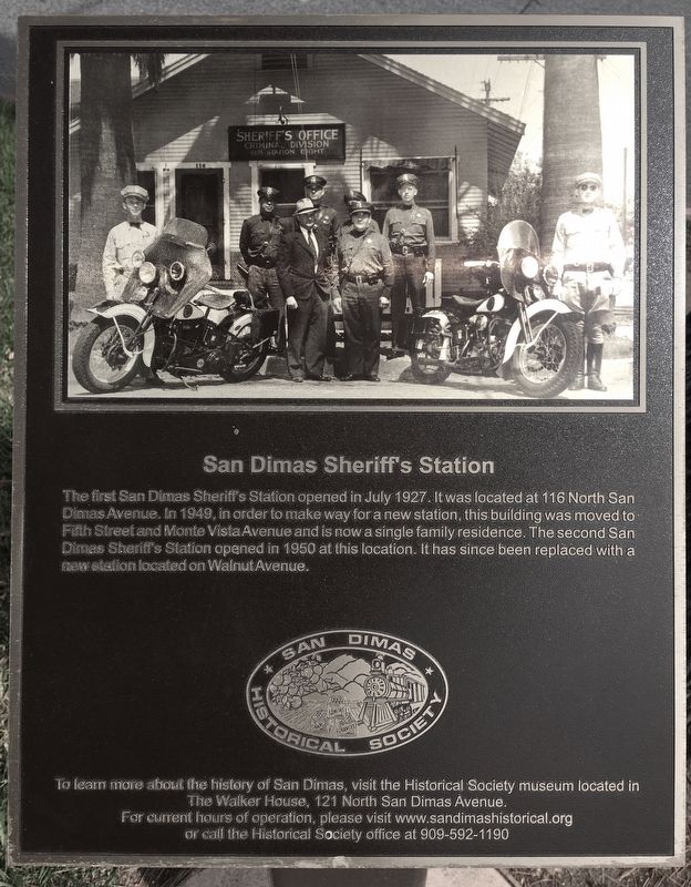 San Dimas Sheriff’s Station Marker. Click for full size. San Dimas Sheriff’s Station Marker image. Click for full size.