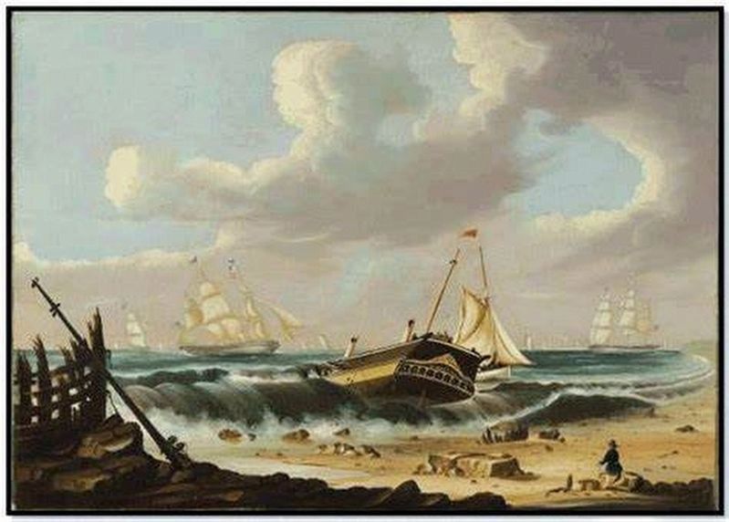 Thomas Chambers, "Rockaway Beach, New York, with the Wreck of the Ship Bristol", c. 1837-40. image. Click for full size.