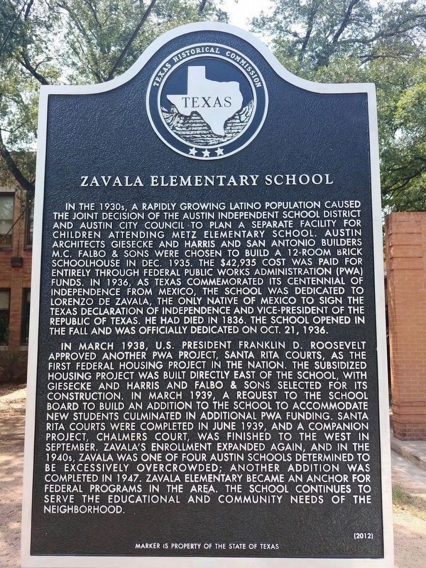 Zavala Elementary School Marker image. Click for full size.