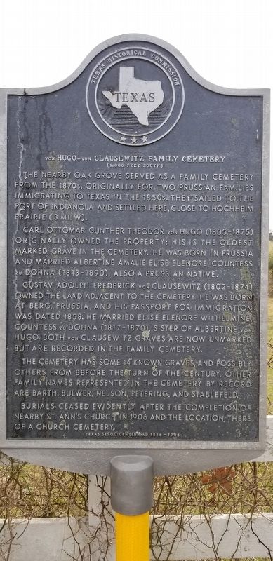 von Hugo - von Clausewitz Family Cemetery Marker image. Click for full size.