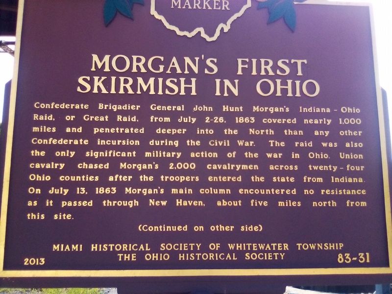 Morgan's First Skirmish in Ohio Marker image. Click for full size.