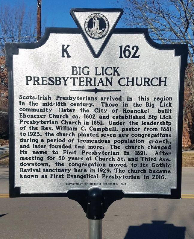 Big Lick Presbyterian Church Marker image. Click for full size.