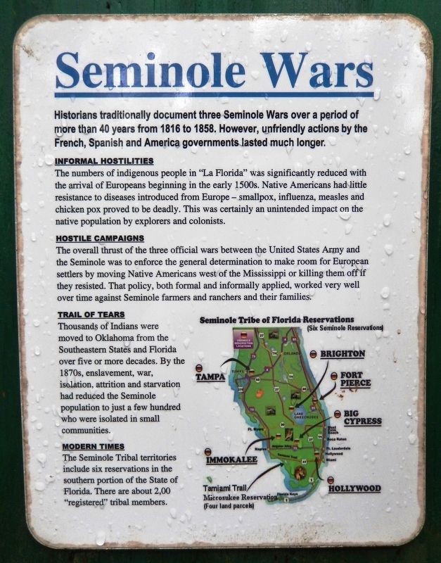 Florida Seminoles Marker<br>Seminole Wars (<i>panel</i>) image. Click for full size.