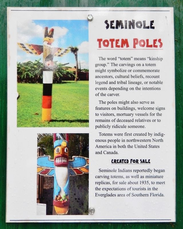 Florida Seminoles Marker<br>Seminole Totem Poles (<i>panel</i>) image. Click for full size.