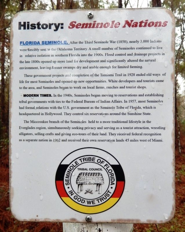 Florida Seminole Nations History Marker image. Click for full size.