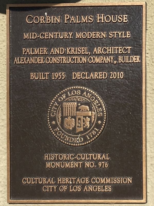 Corbin Palms House Marker. Click for full size. Corbin Palms House Marker image. Click for full size.