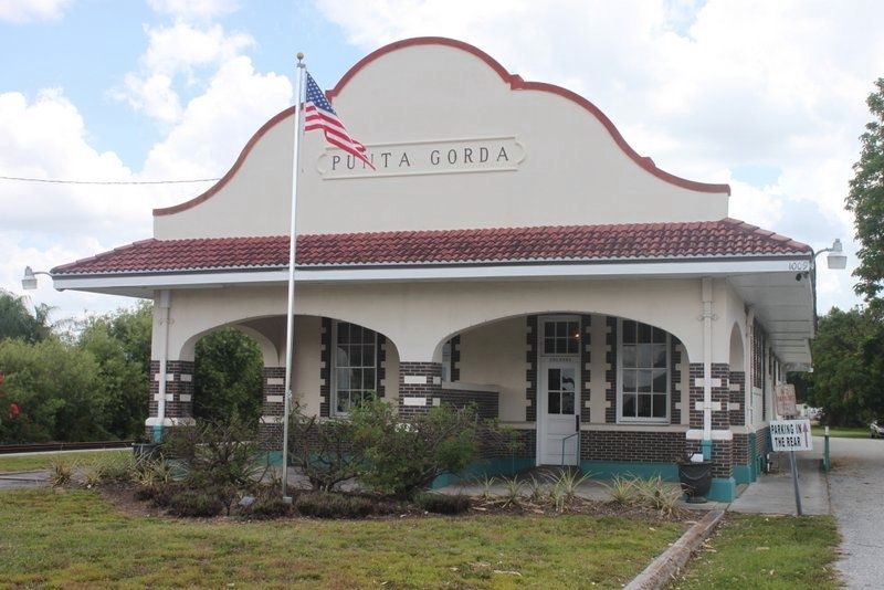 Punta Gorda Railroad Depot front view from marker image. Click for full size.