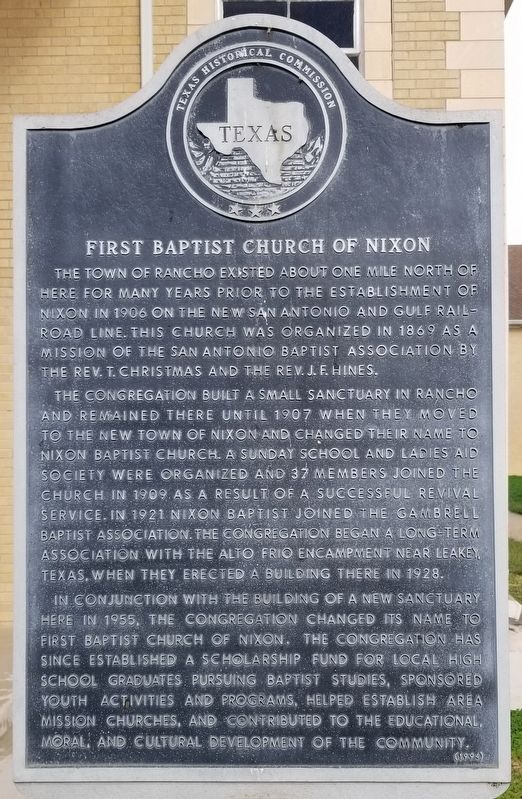 First Baptist Church of Nixon Marker image. Click for full size.